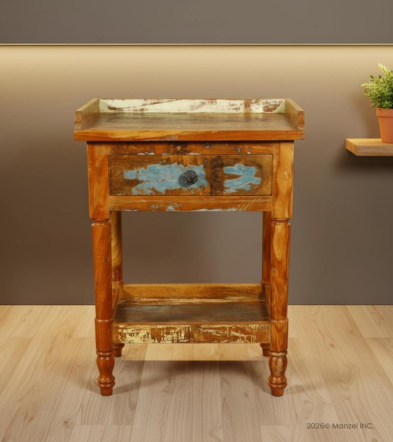 SOLID RECLAIMED TEAK WOOD END TABLE / NIGHTSTAND