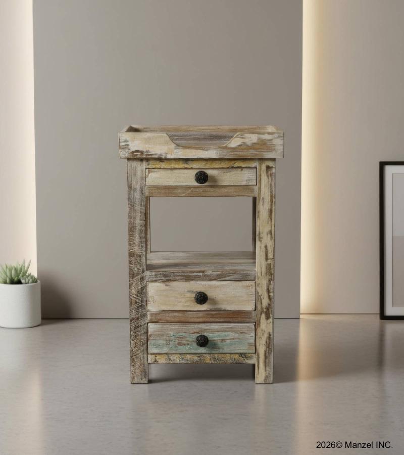 SOLID RECLAIMED TEAK WOOD 3 DRAWER END TABLE / NIGHT STAND