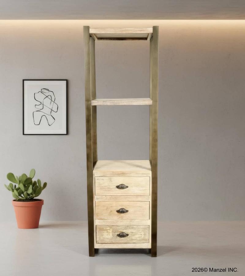 SOLID RECLAIMED TEAK 3 DRAWER BOOKCASE NIGHTSTAND SHELVING UNIT