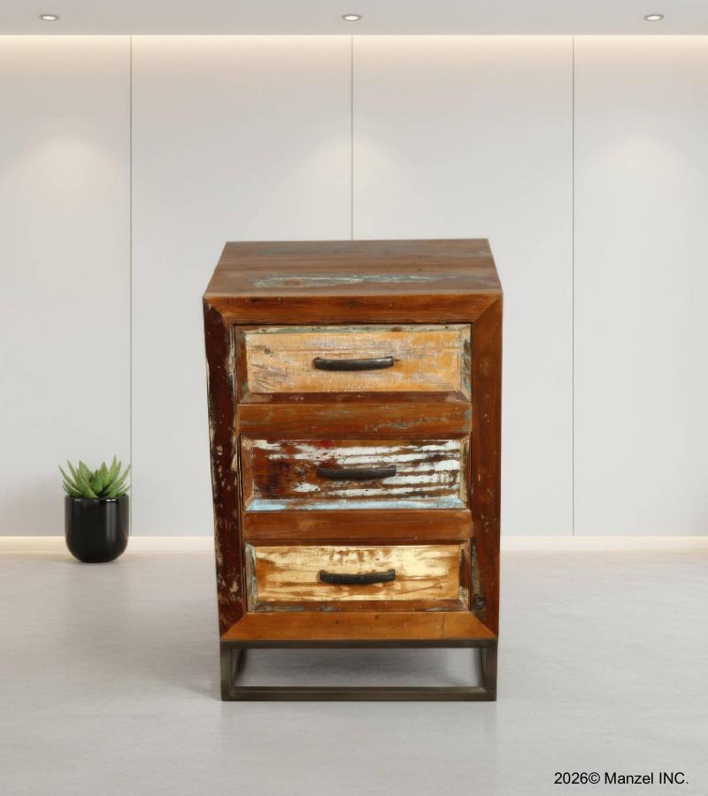 SOLID RECLAIMED TEAK WOOD 3 DRAWER END TABLE NIGHTSTAND