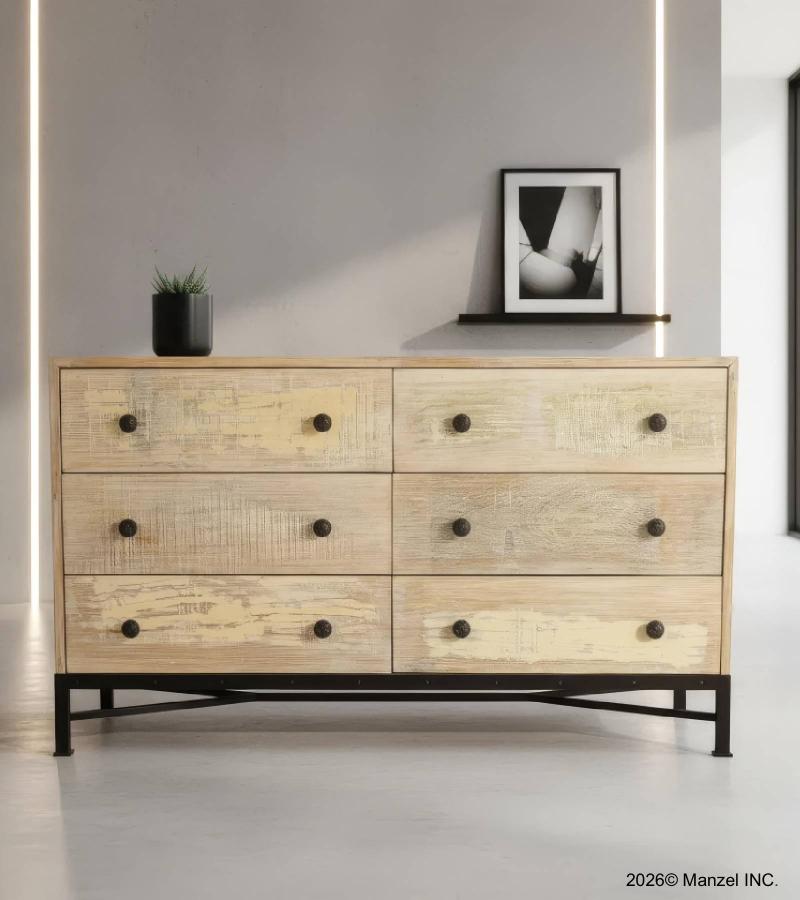 SOLID RECLAIMED TEAK WOOD 6 DRAWER BUREAU CHEST