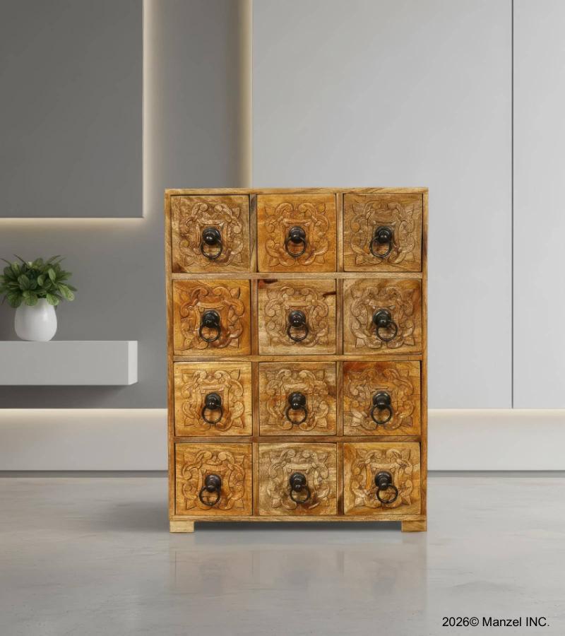 SOLID WOOD HAND CARVED 12 DRAWER CHEST