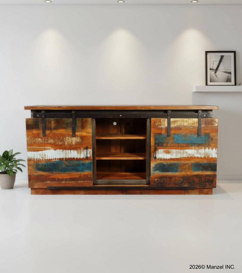 SOLID RECLAIMED TEAK WOOD SIDEBOARD W/ SLIDING DOORS