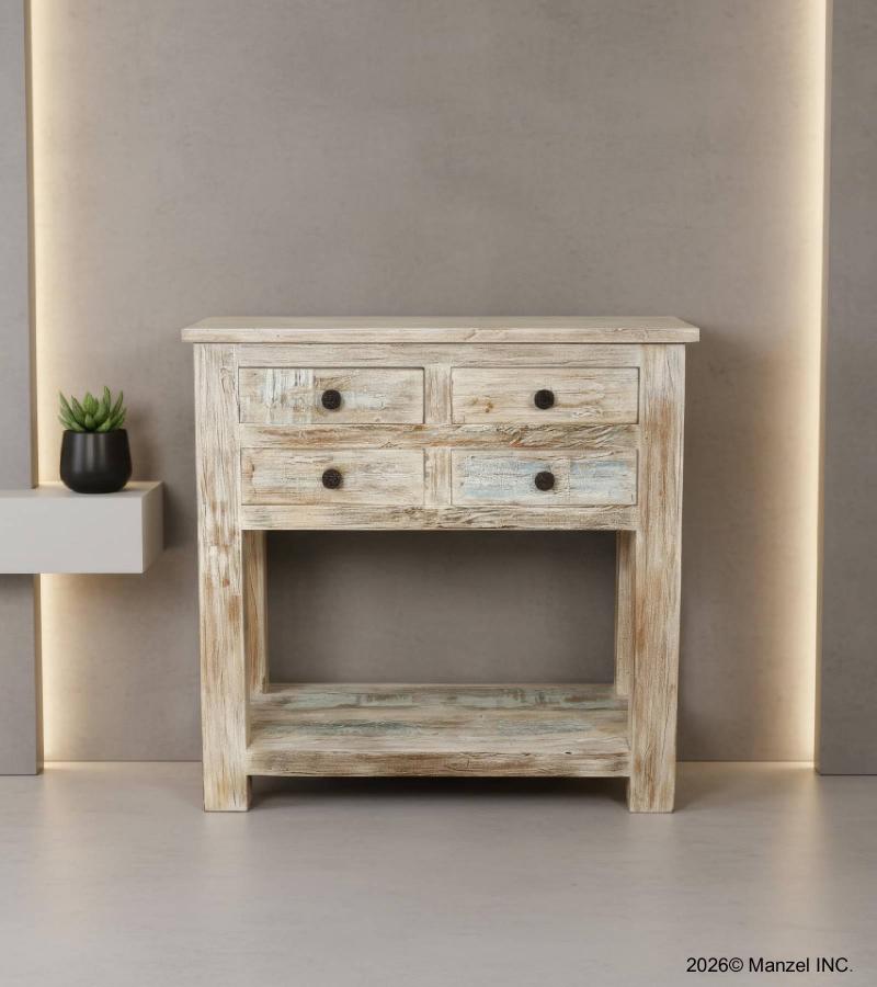 SOLID RECLAIMED TEAK WOOD SIDEBOARD W/ SHELF & 4 DRAWERS