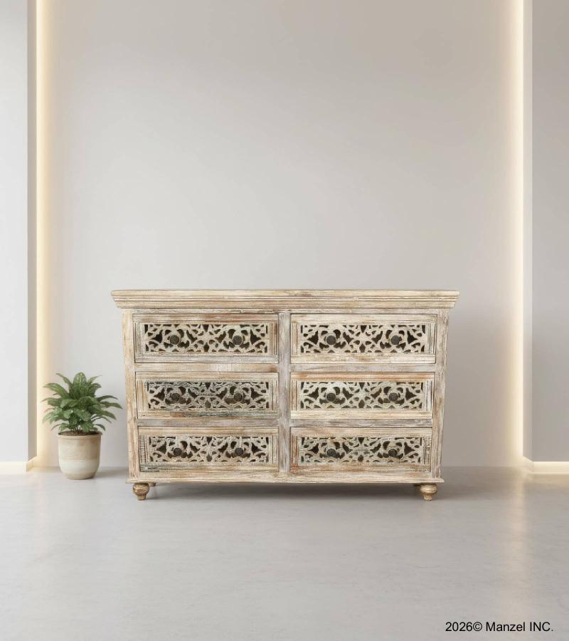 HAND CARVED SOLID RECLAIMED TEAK WOOD 6 DRAWER DRESSER CHEST BUREAU SIDEBOARD