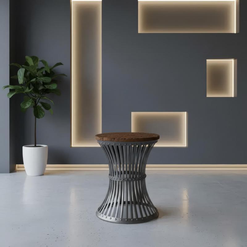 SOLID WOOD & IRON END TABLE