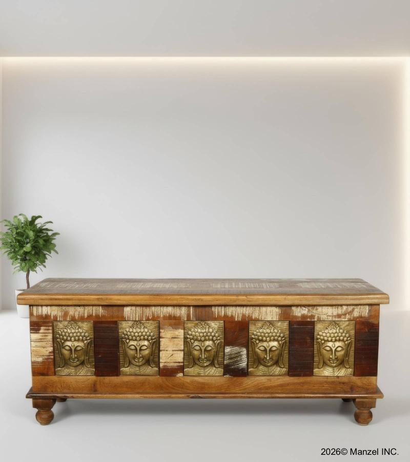 Brass Inlay Buddha Reclaimed Wood Trunk