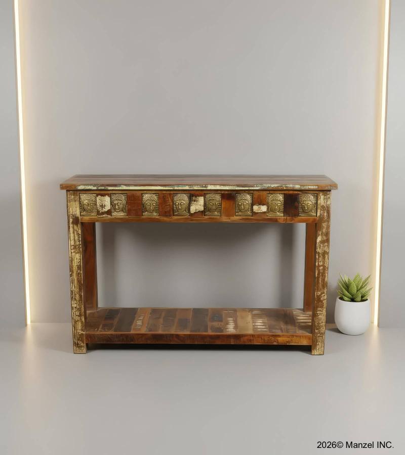 SOLID RECLAIMED TEAK WOOD &  BRASS FITTED CONSOLE
