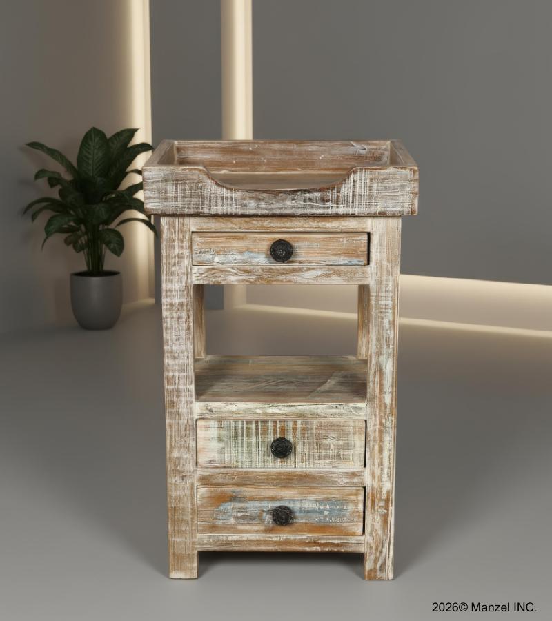 SOLID RECLAIMED TEAK WOOD 3 DRAWER END TABLE / NIGHT STAND
