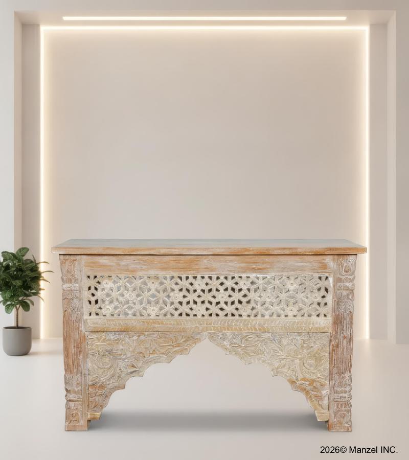 HAND CARVED SOLID WOOD CONSOLE TABLE