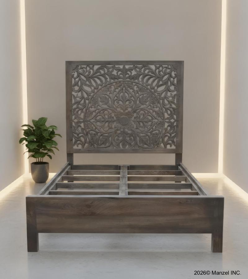HAND CARVED WOODEN KING SIZE BED