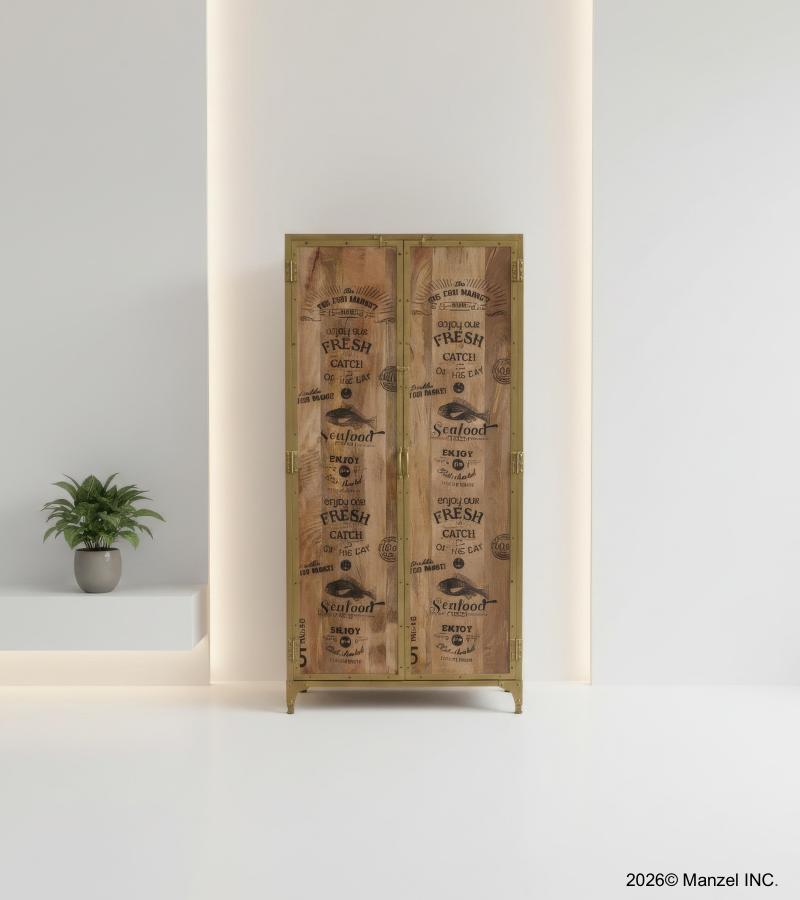 CATCH OF THE DAY WOOD + IRON 2 DOOR CABINET