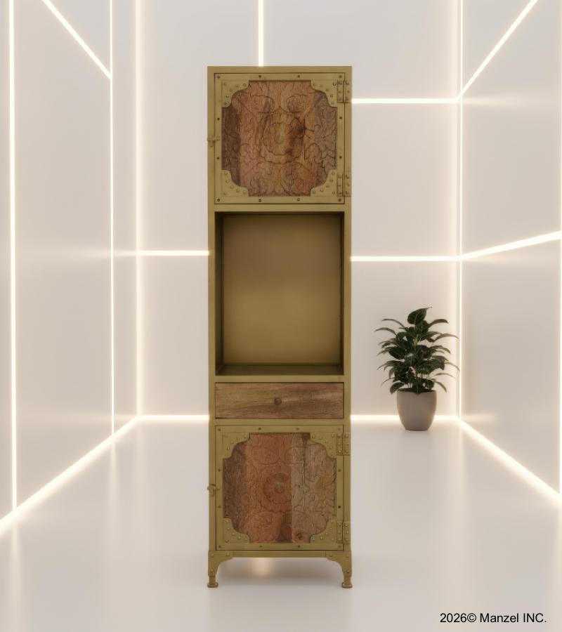 CARVED WOOD + IRON CABINET