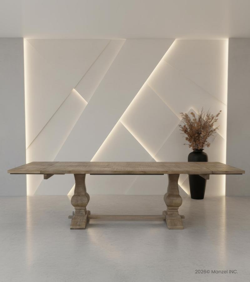SOLID WOOD PEDESTAL TRESTLE TABLE W / EXTENSIONS
