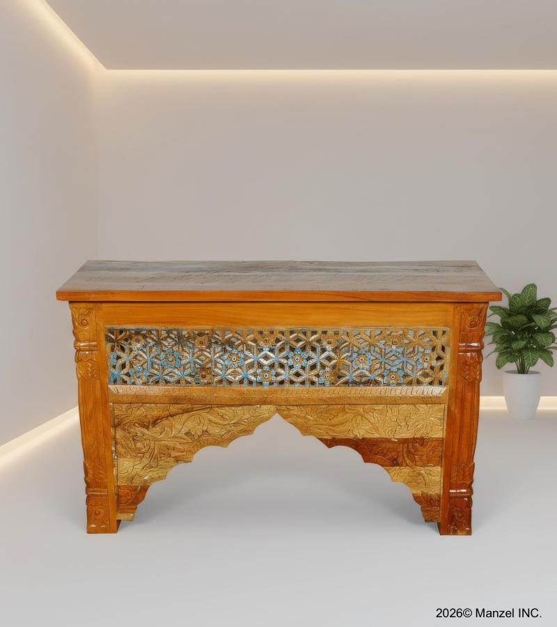 HAND CARVED SOLID RECLAIMED TEAK WOOD CONSOLE