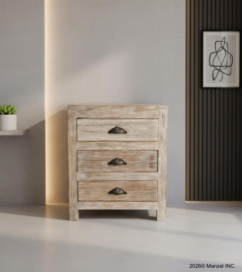 SOLID RECLAIMED TEAK WOOD END TABLE / NIGHTSTAND W/ 3 DRAWERS