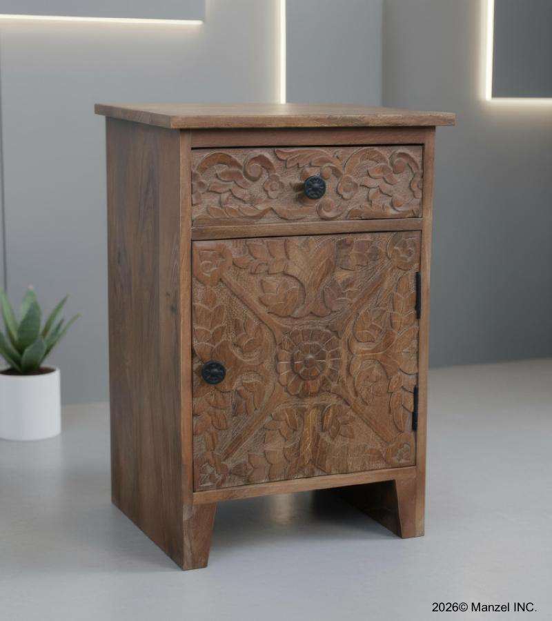 SOLID HAND CARVED WOOD NIGHTSTAND / END TABLE