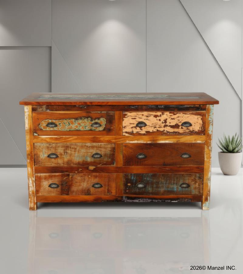 SOLID RECLAIMED TEAK WOOD 6 DRAWER DRESSER CHEST BUREAU SIDEBOARD