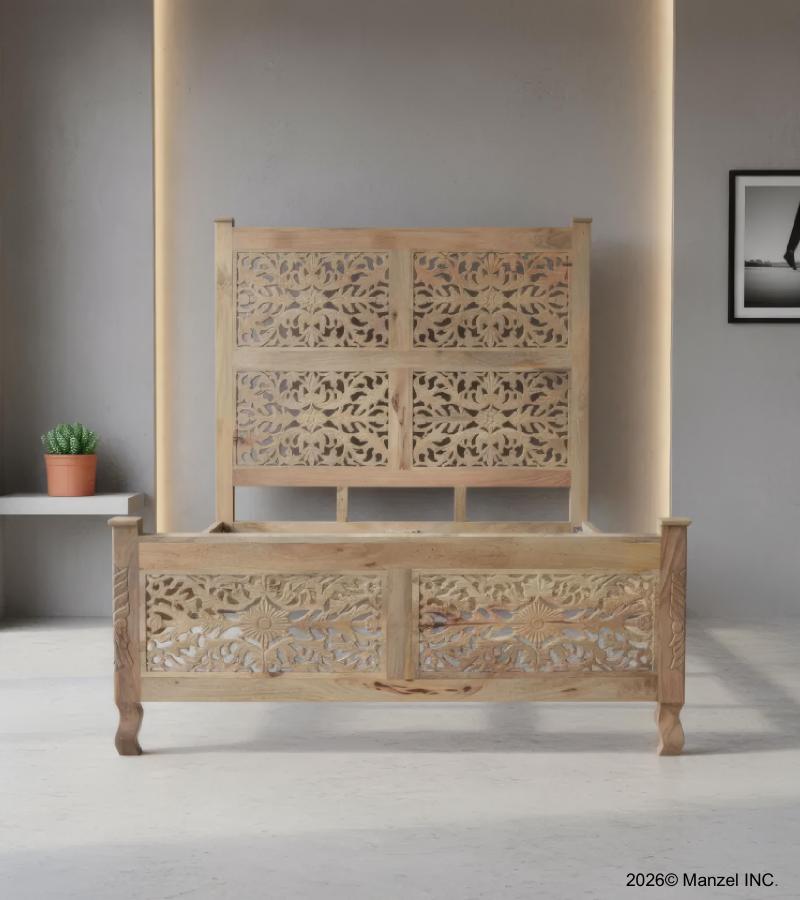 HAND CARVED SOLID WOOD Queen bed