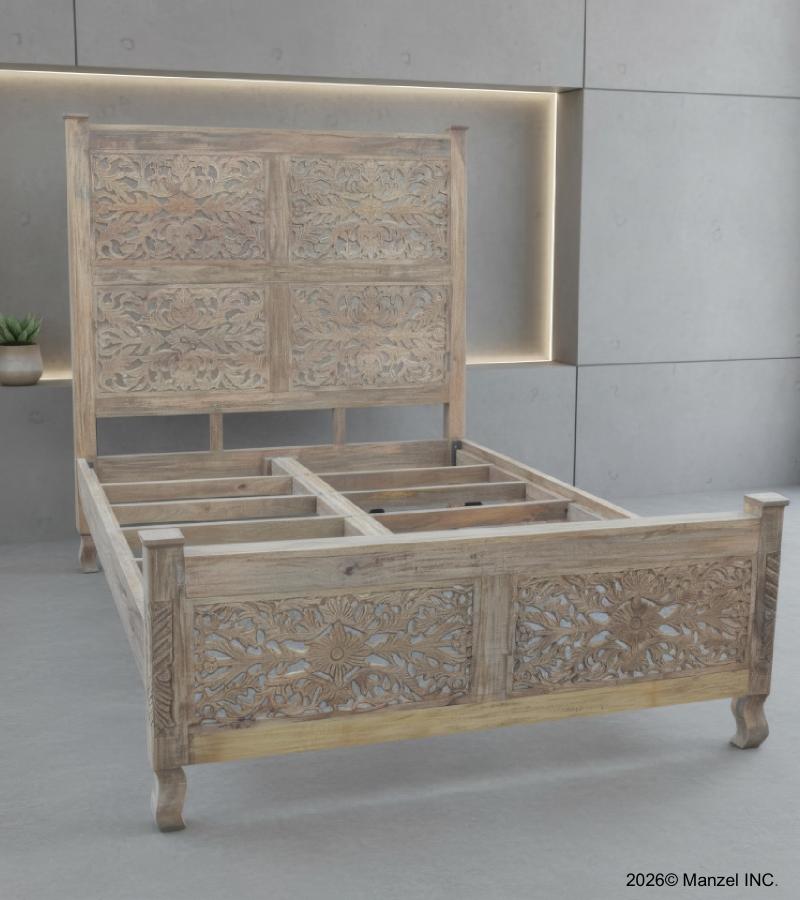 HAND CARVED WOODEN KING SIZE BED