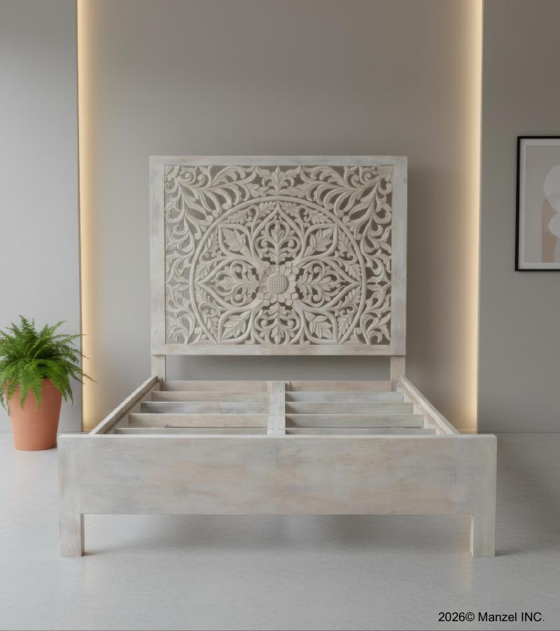 HAND CARVED WOODEN KING SIZE BED