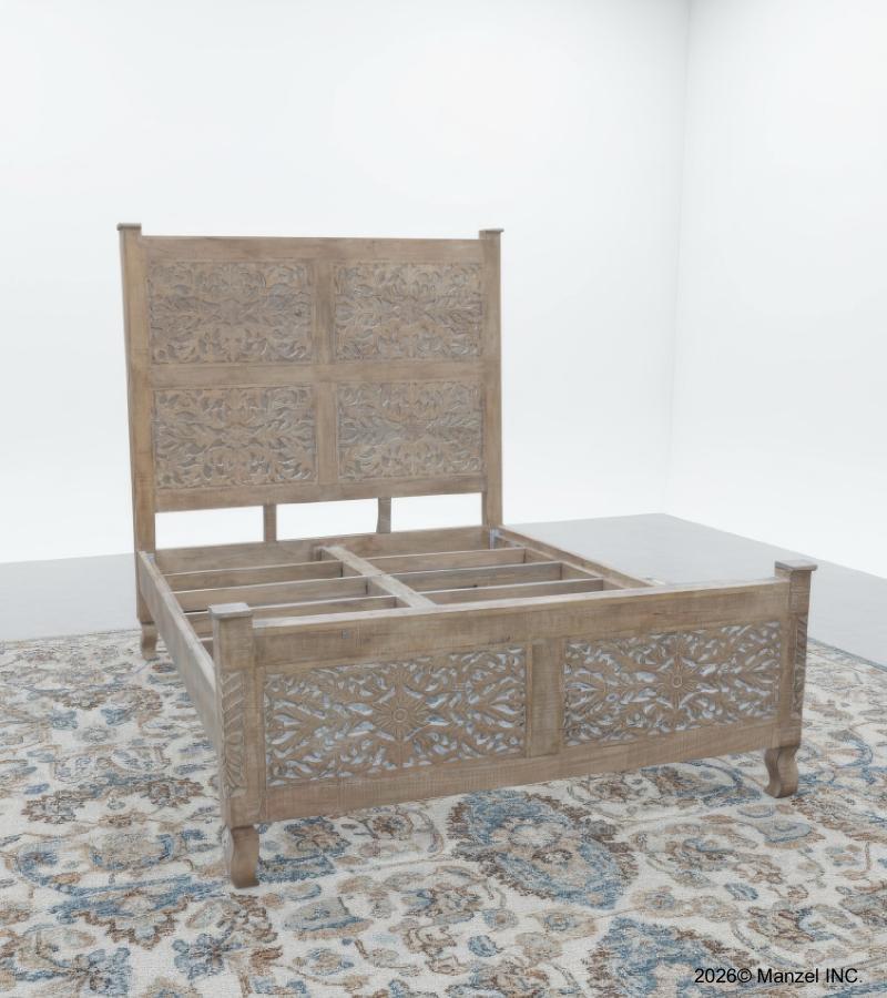HAND CARVED WOODEN KING SIZE BED