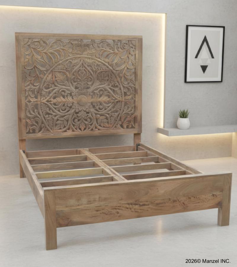 HAND CARVED WOODEN KING SIZE BED