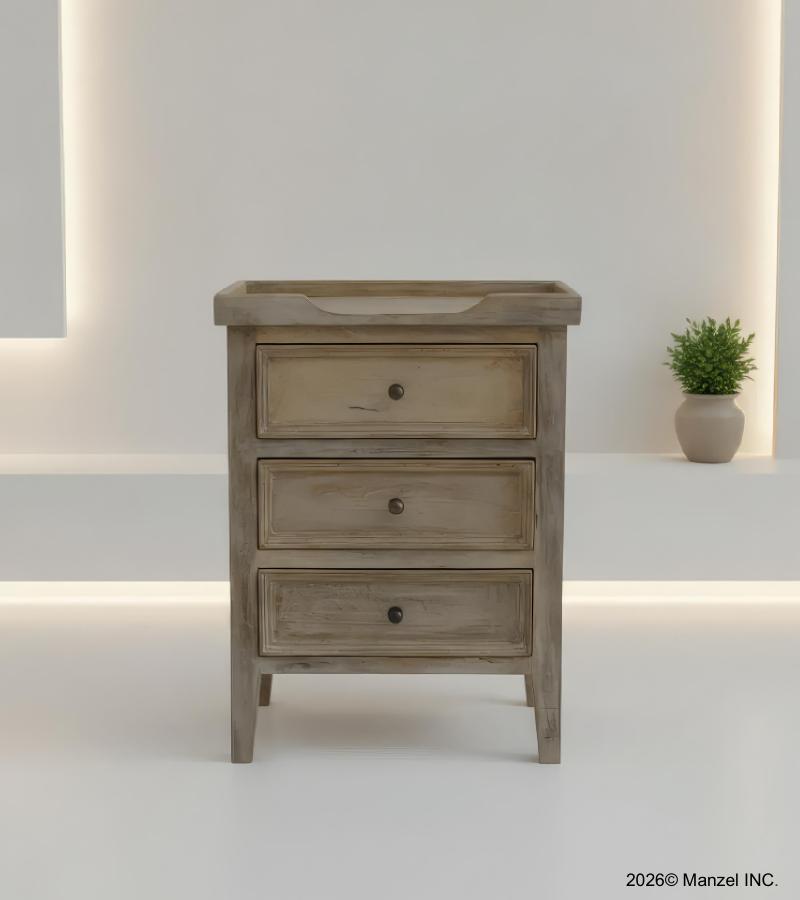 SOLID WOOD 3 DRAWER NIGHTSTAND END TABLE