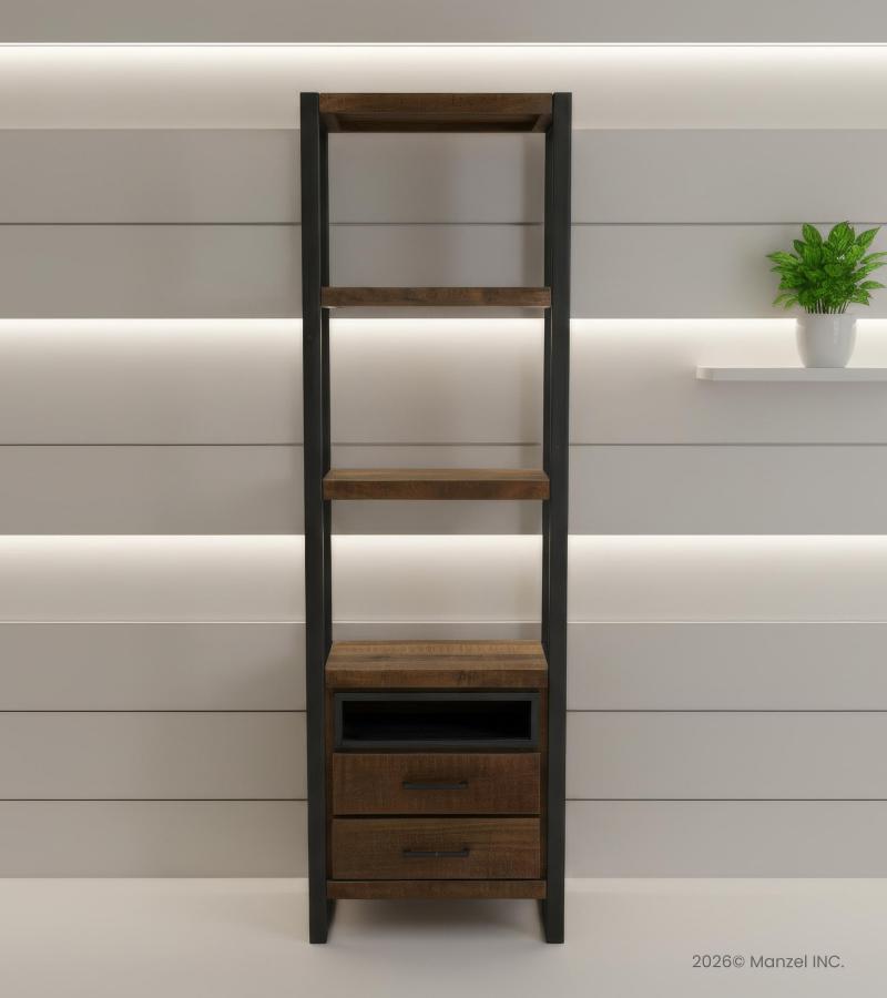 IRON & WOOD BOOKSHELF W/ DRAWERS
