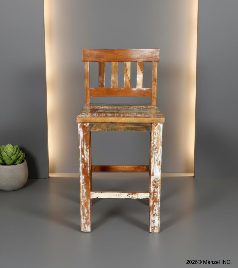 SOLID RECLAIMED TEAK WOOD COUNTER HEIGHT STOOL