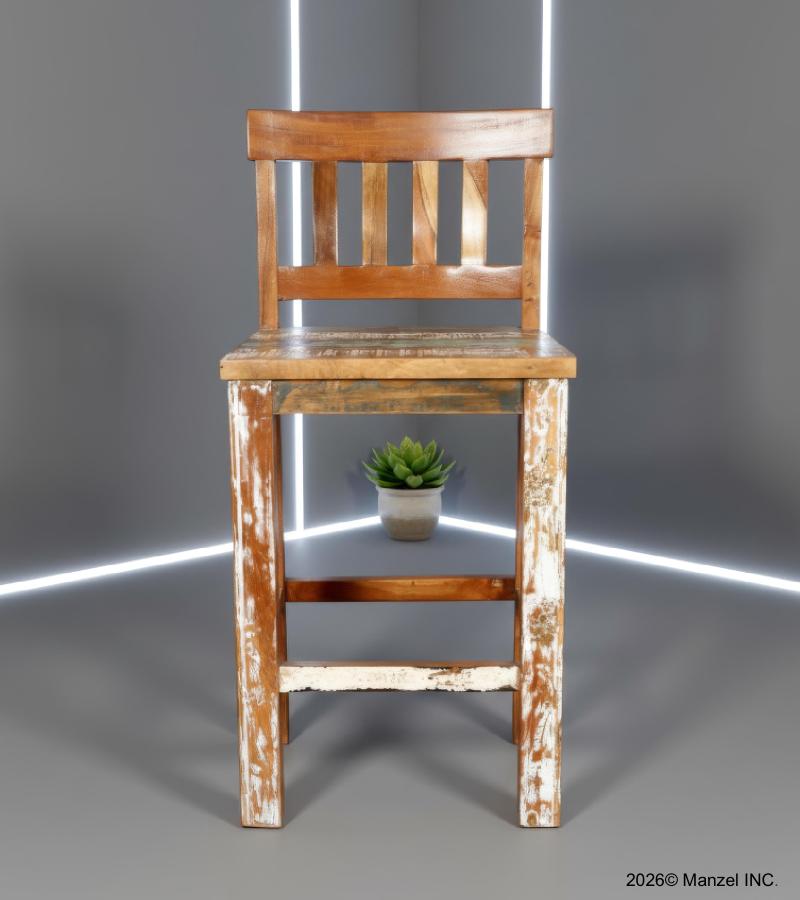 SOLID RECLAIMED TEAK WOOD COUNTER HEIGHT STOOL