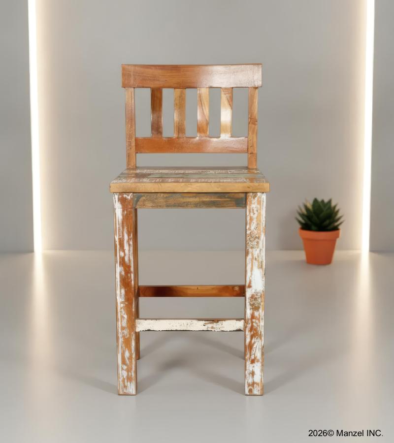 SOLID RECLAIMED TEAK WOOD COUNTER HEIGHT STOOL