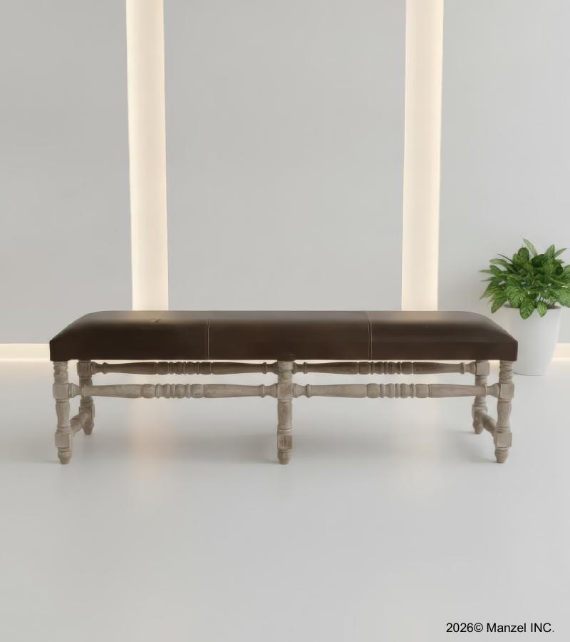 SOLID WOOD & UPHOLSTERED LEATHER BENCH