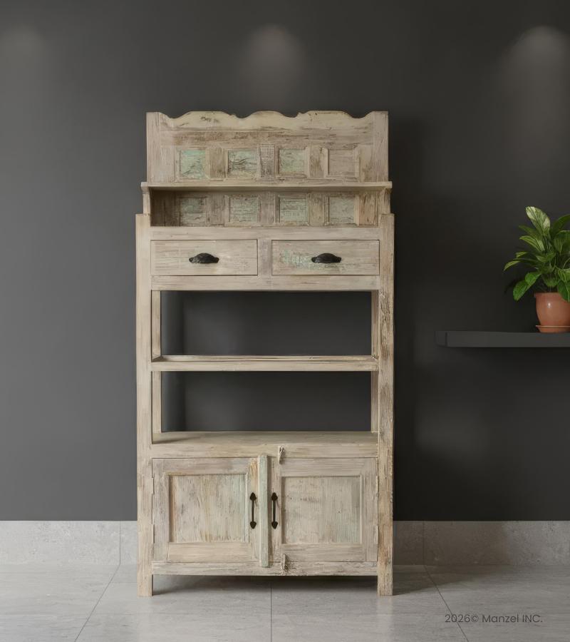 SOLID RECLAIMED TEAK WOOD CABINET WITH DOORS, SHELVES & DISPLAY