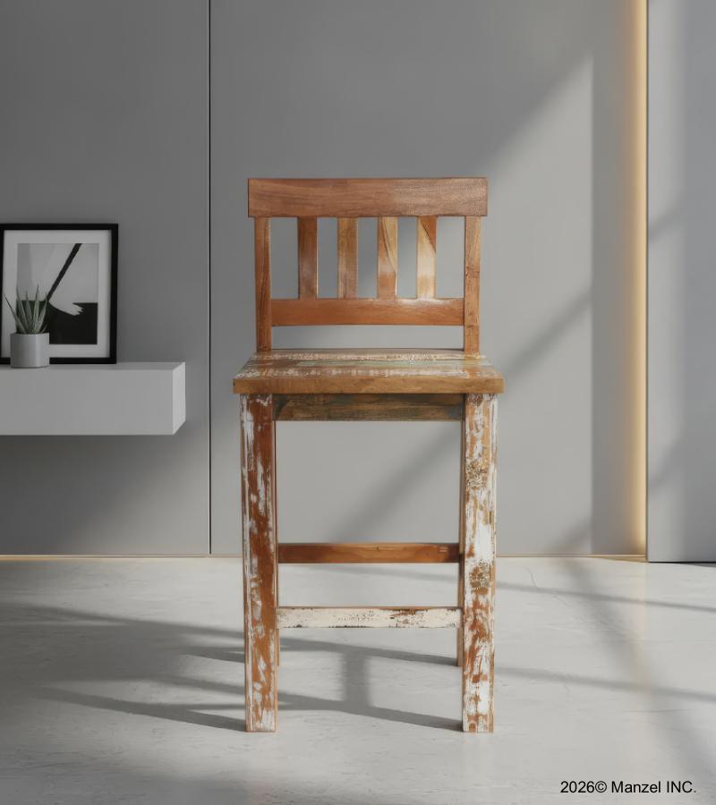 SOLID RECLAIMED TEAK WOOD COUNTER HEIGHT STOOL