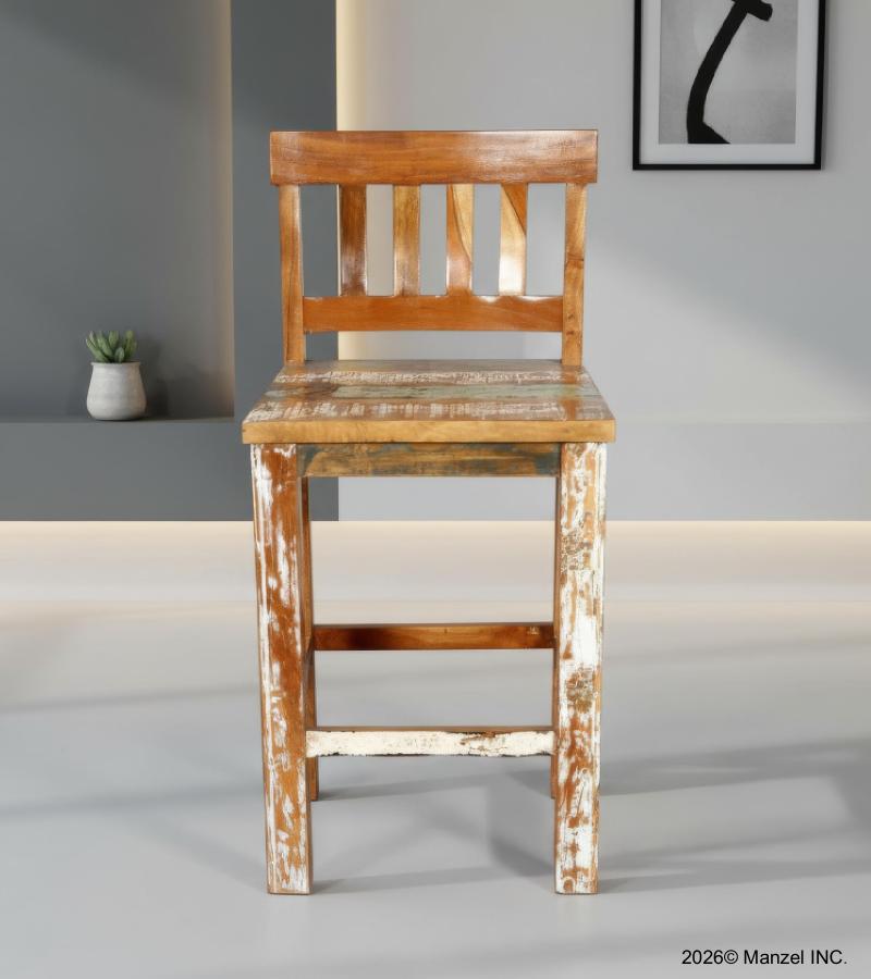 SOLID RECLAIMED TEAK WOOD COUNTER HEIGHT STOOL