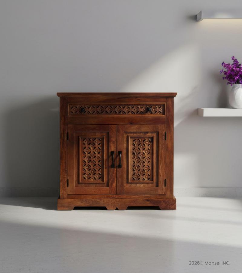 CARVED WOOD SIDEBOARD W/ 2 DOORS & 1 DRAWER