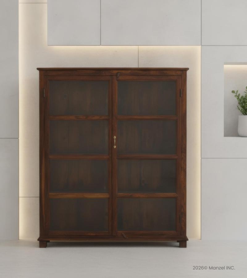 RECLAIMED TEAK WOOD & GLASS STORAGE DISPLAY CABINET