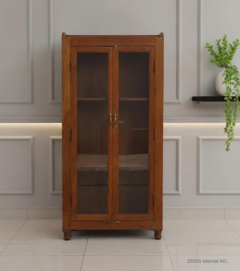 SOLID RECLAIMED TEAK & GLASS CABINET