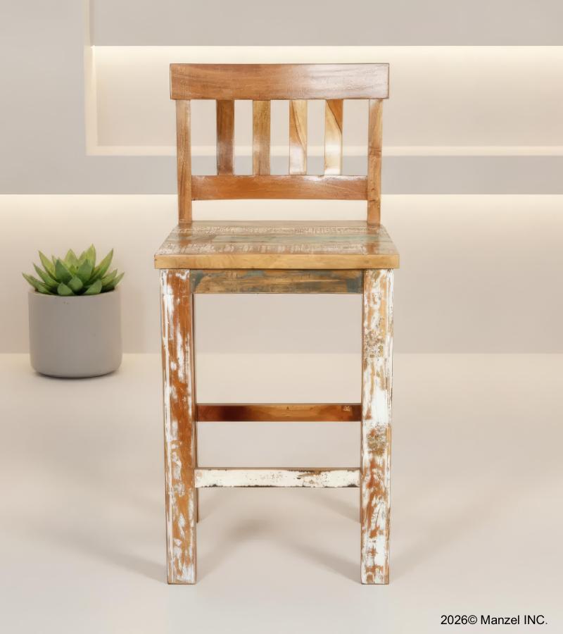 SOLID RECLAIMED TEAK WOOD COUNTER HEIGHT STOOL