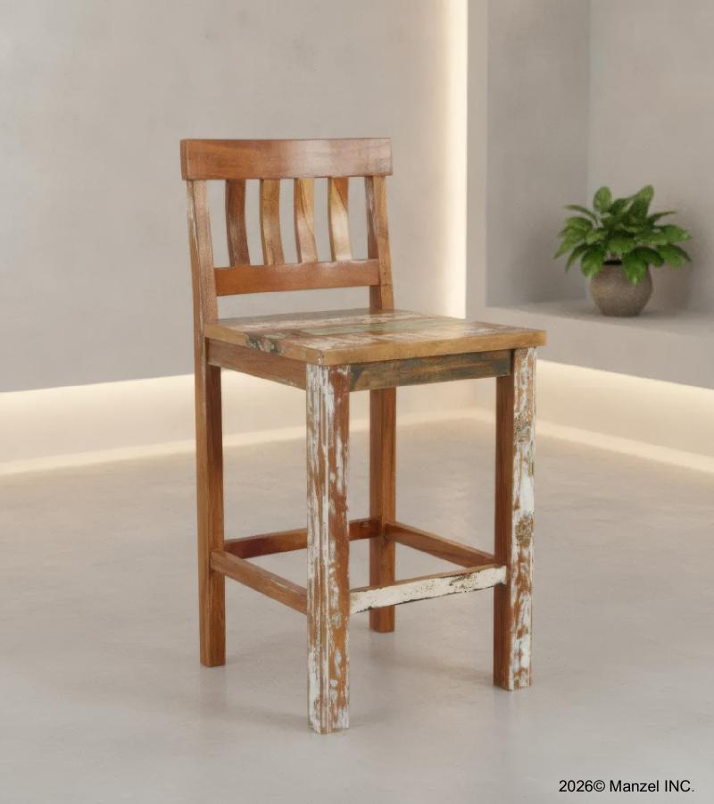 SOLID RECLAIMED TEAK WOOD COUNTER HEIGHT STOOL