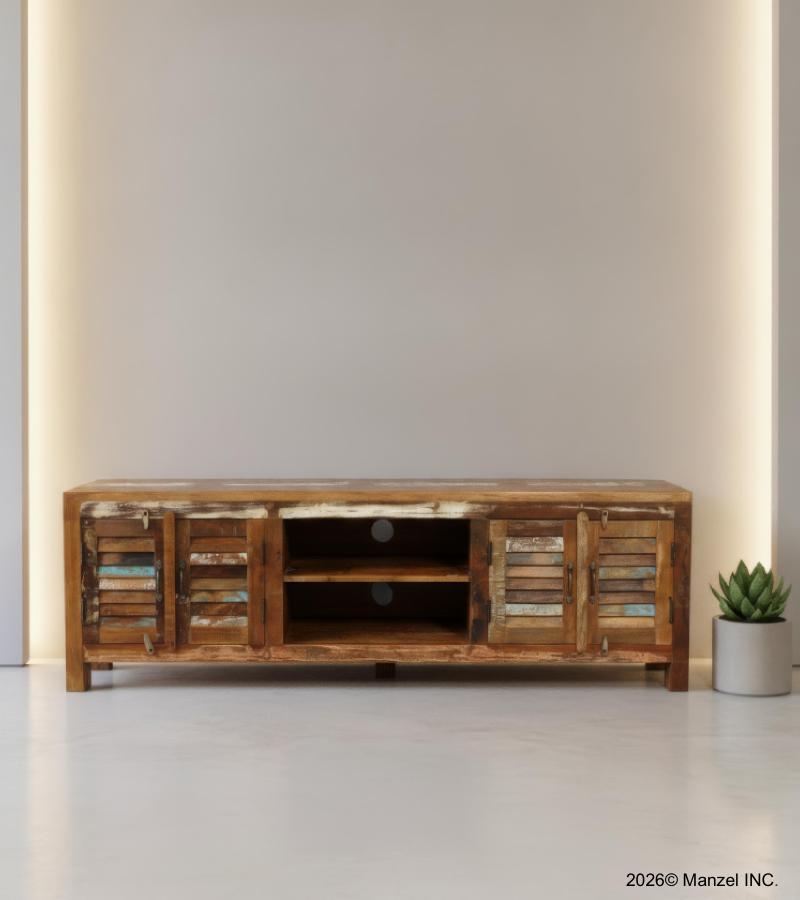 SOLID RECLAIMED TEAK WOOD MEDIA CABINET W/ 4 DOORS