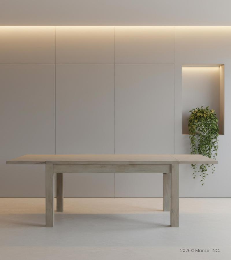 EXTENDABLE SOLID WOOD DINING TABLE W/ SELF-STORING EXTENSIONS
