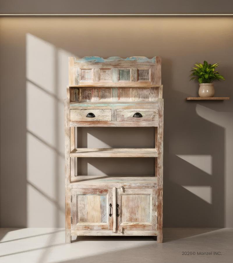 RECLAIMED TEAK STORAGE / DISPLAY RACK - DRAWERS, SHELVES & CABINET