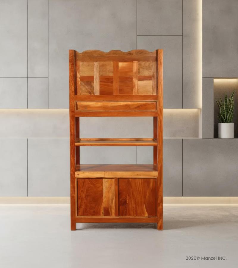 RECLAIMED TEAK STORAGE / DISPLAY RACK - DRAWERS, SHELVES & CABINET