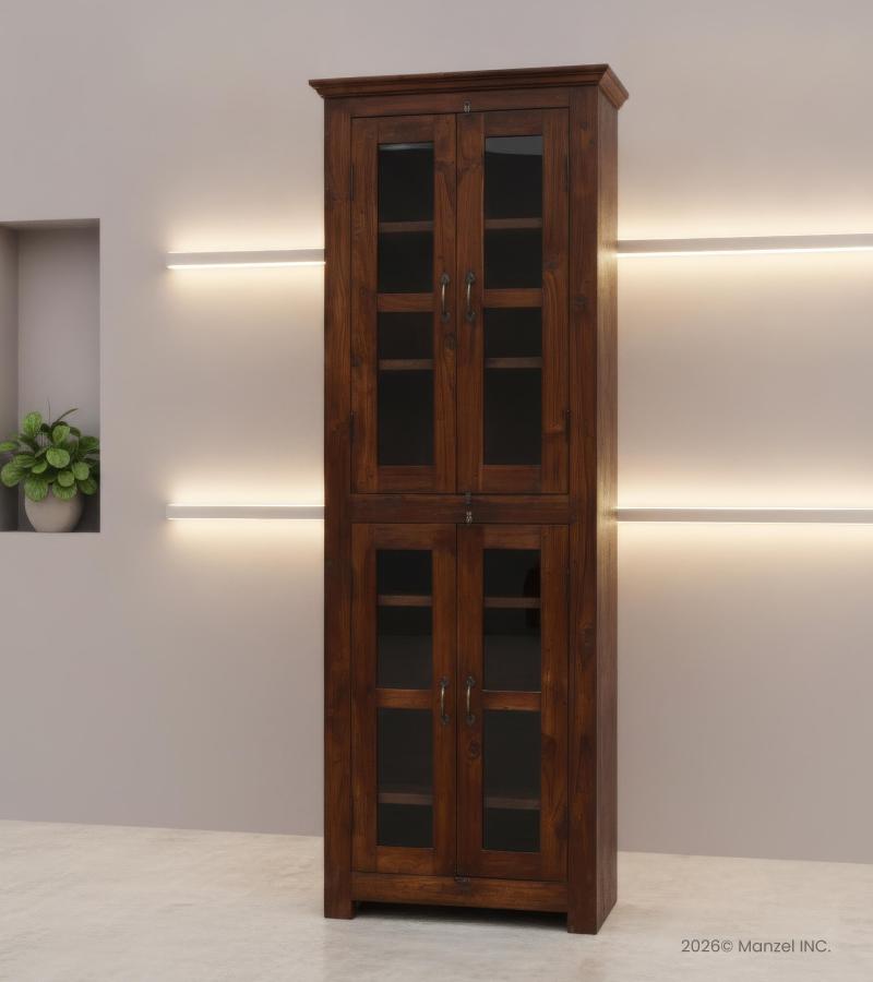 RECLAIMED TEAK WOOD & GLASS CABINET DISPLAY