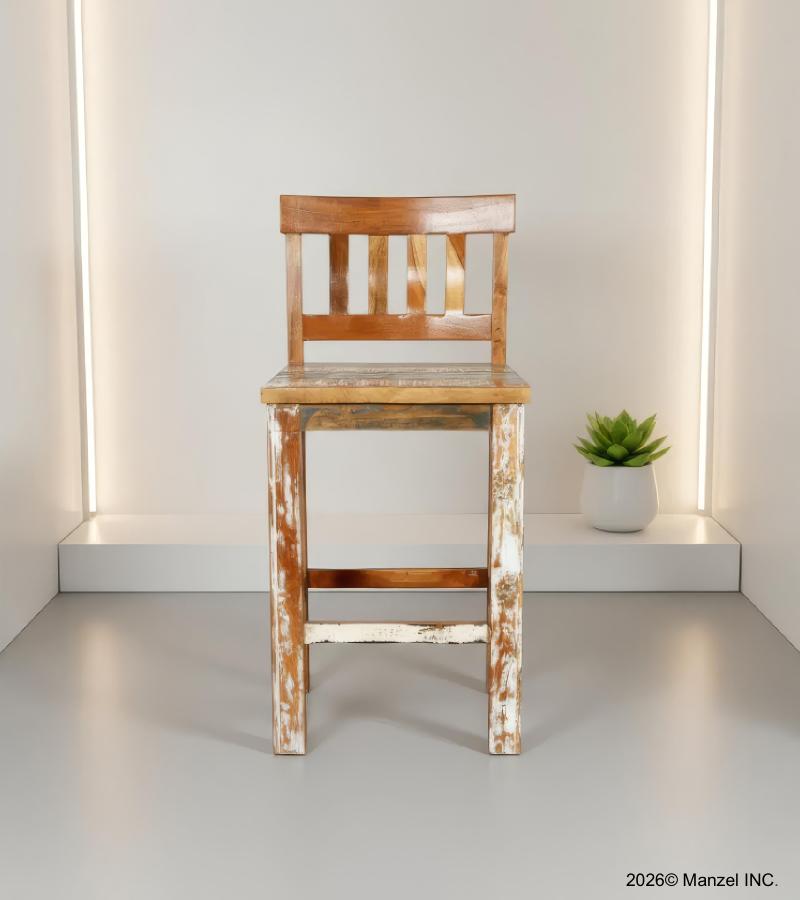 SOLID RECLAIMED TEAK WOOD COUNTER HEIGHT STOOL