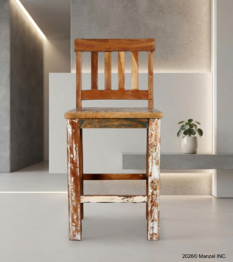 SOLID RECLAIMED TEAK WOOD COUNTER HEIGHT STOOL