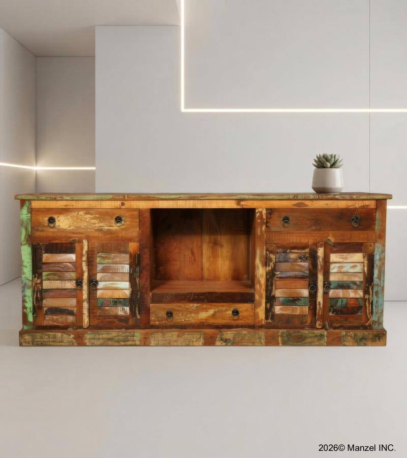 SOLID RECLAIMED TEAK WOOD 4 DOOR & 3 DRAWERS  CONSOLE SIDEBOARD