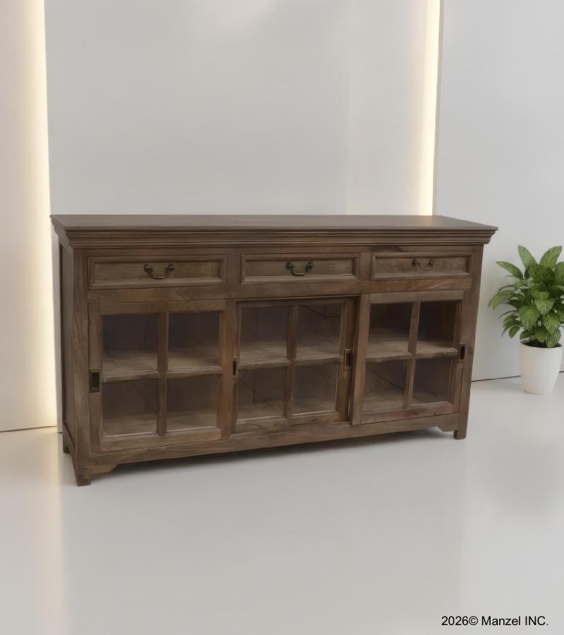 TRADITIONAL SOLID WOOD 3 DOOR SLIDERS WITH DRAWERS SIDEBOARD